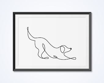 Abstract dog print, Single line drawing, Minimalistic art, Animals wall decor, One line art, Continuous line, Dog poster, Black and white