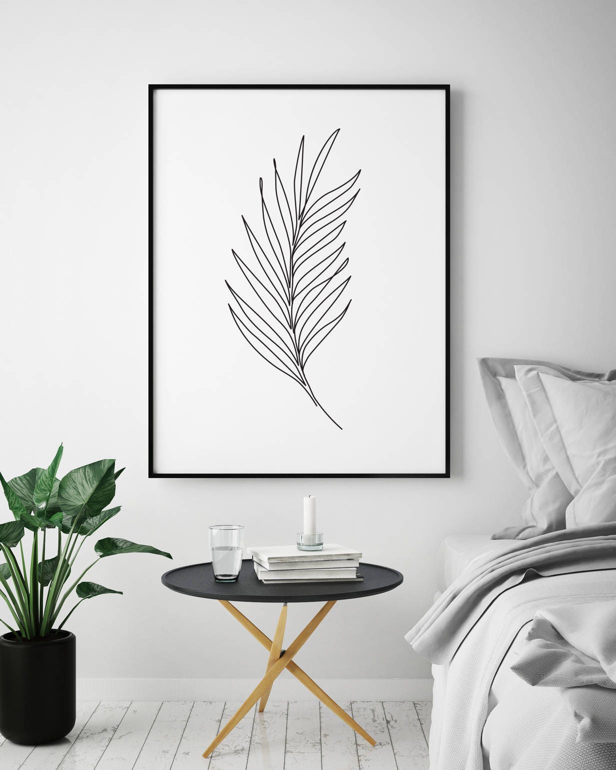 Palm Leaf Print Plants Line Art Abstract Wall Print | Etsy
