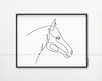Horse portrait line drawing art, Animals wall decor, Equestrian print, Horse Gift Ideas, Minimal Horse Art,  Line Art,  Single Line