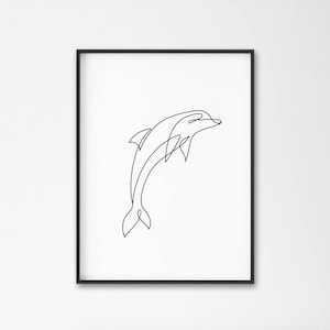 Dauphin print, unique dessin de ligne, affiche abstrait Dauphin, décoration murale nautique, art minimaliste, mur d’art moderne, noir et blanc wabi sabi