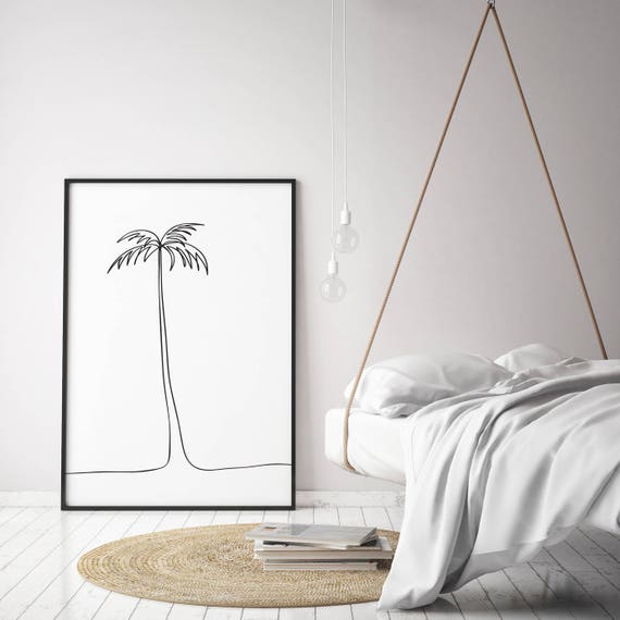 Palm tree print Single line drawing Abstract palm Tropical poster Minimalist line art Modern wall decor Stylish black and white countour art