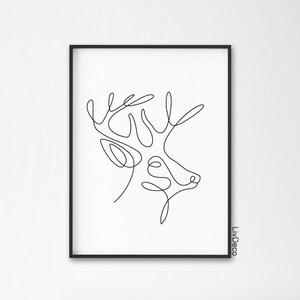 Deer line art, Abstract animals print, Minimalist wall decor, Printable wall art, One line drawing, Simple black and white poster, single