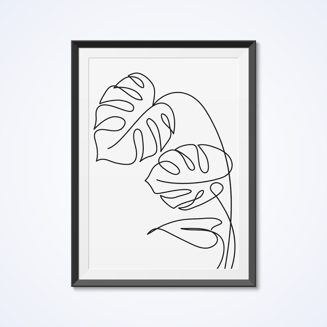 Tropical Leaves Minimal Wall Decor. Monstera One Line Drawing. Abstract
