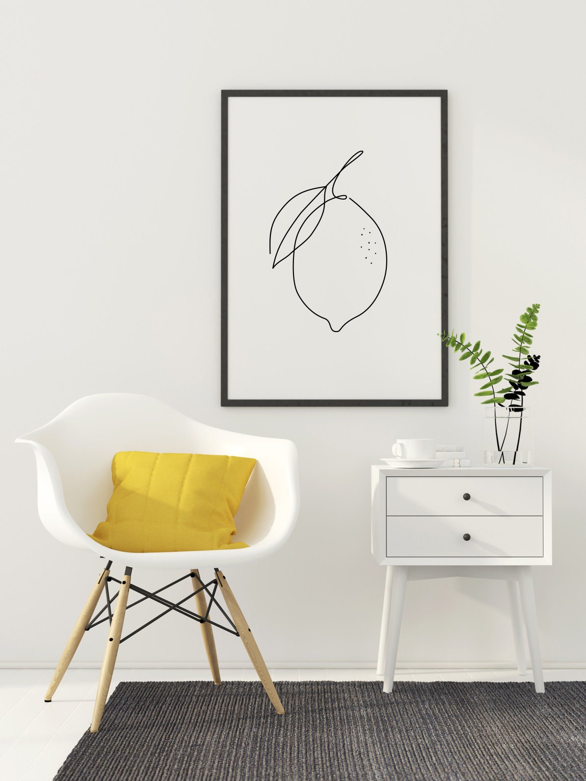 Lemon Fruit Wall Art Lemon Print Minimalistic Art Modern Etsy