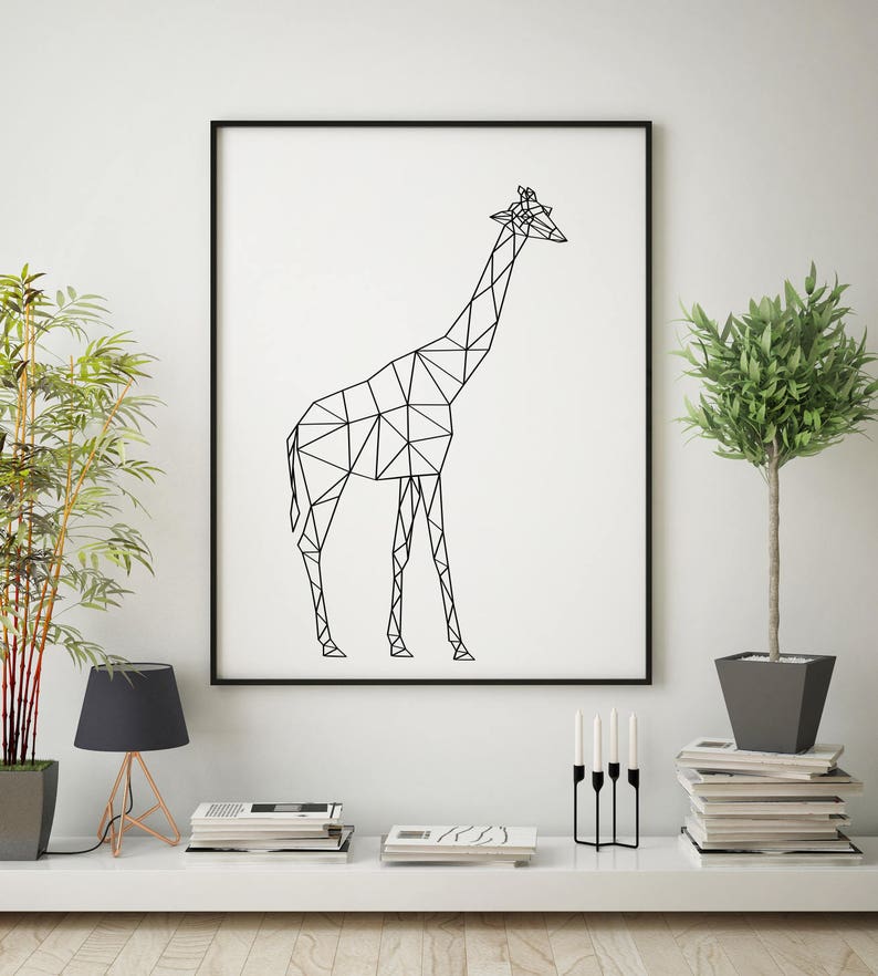 Giraffe Print Geometric Wall Art Animals Decor Large Modern Minimalist Line Safari