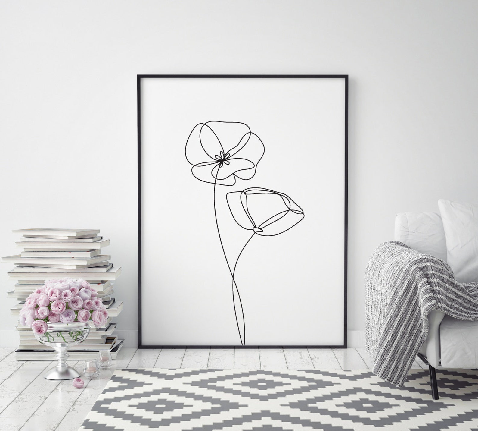 Poppies Wall Decor Print Minimalist Line Art Single Line - Etsy