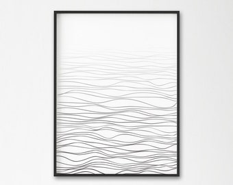 Abstract sea wave wall art print, Minimalist art Black and white line art Modern art, Scandinavian wall decor, Marine poster, abstract ocean