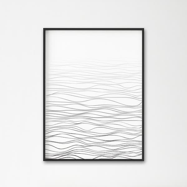 Abstract sea wave wall art print, Minimalist art Black and white line art Modern art, Scandinavian wall decor, Marine poster, abstract ocean