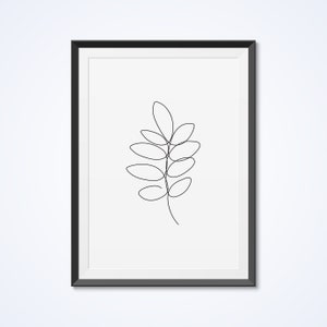 Botanical line drawing, line art, black and white wall art, leaf one line drawing, minimalist line art