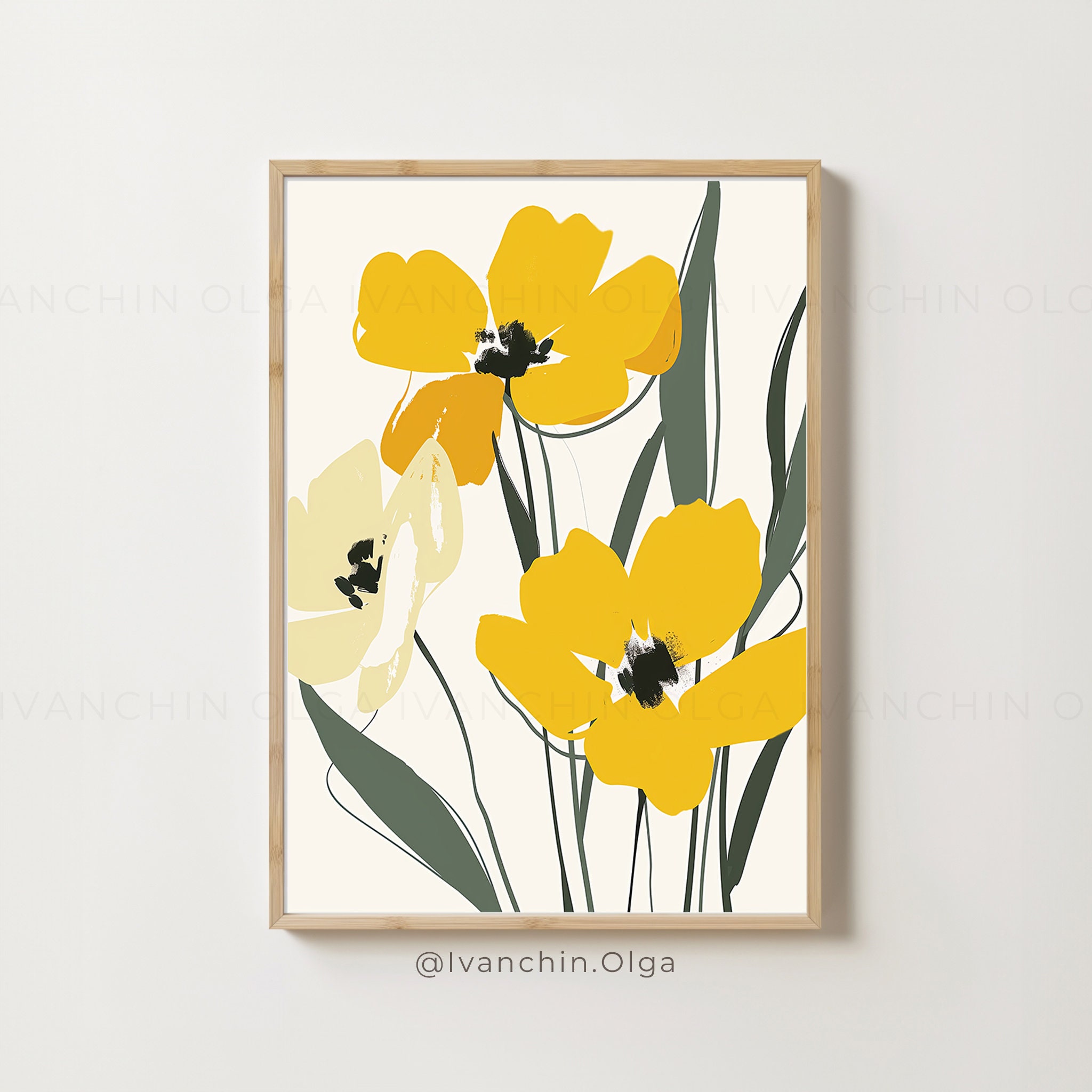 Yellow Wildflowers Art Poster. Abstract Floral Botanical Art Print ...