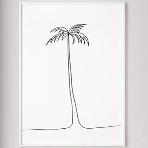 May include: A simple line drawing of a palm tree with a white background.
