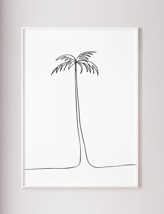 Palm Tree Print Single Line Drawing Abstract Palm Tropical Etsy