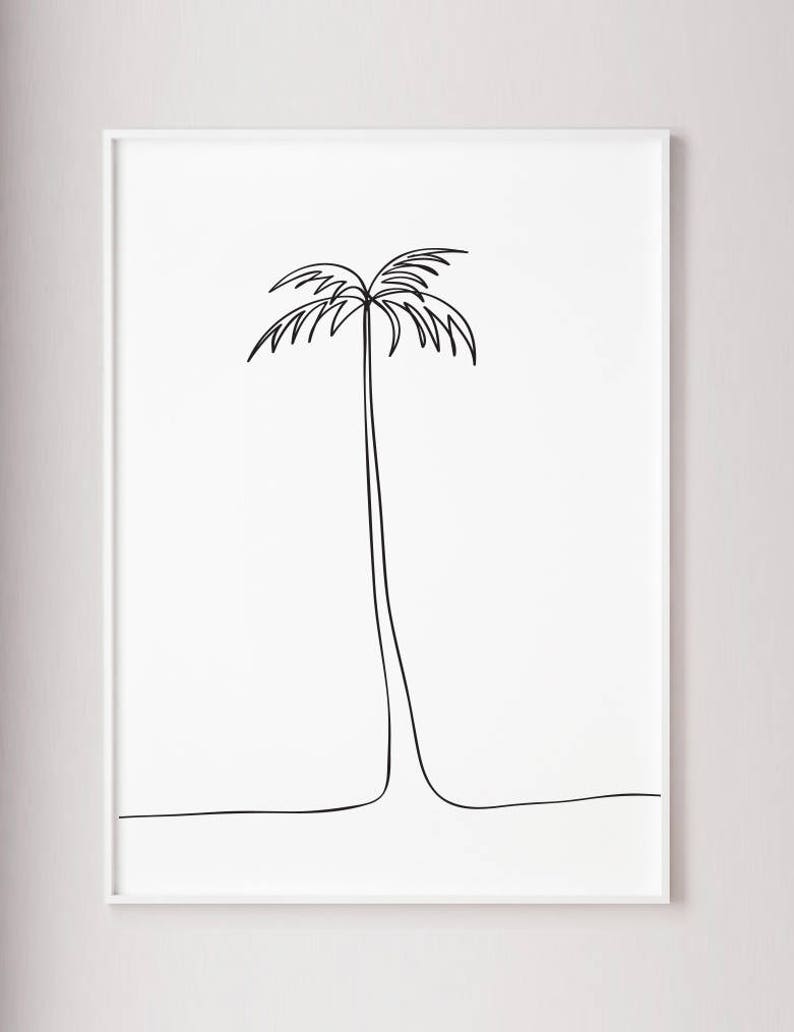 May include: A simple line drawing of a palm tree with a white background.