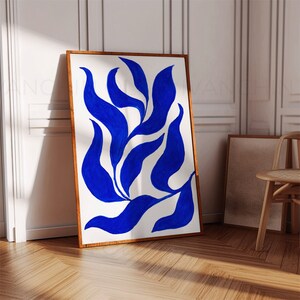 Botanical Printable Poster | Blue leaves digital Print | Plants Illustration | Printable Wall Art | Blue Ultramarine on white background