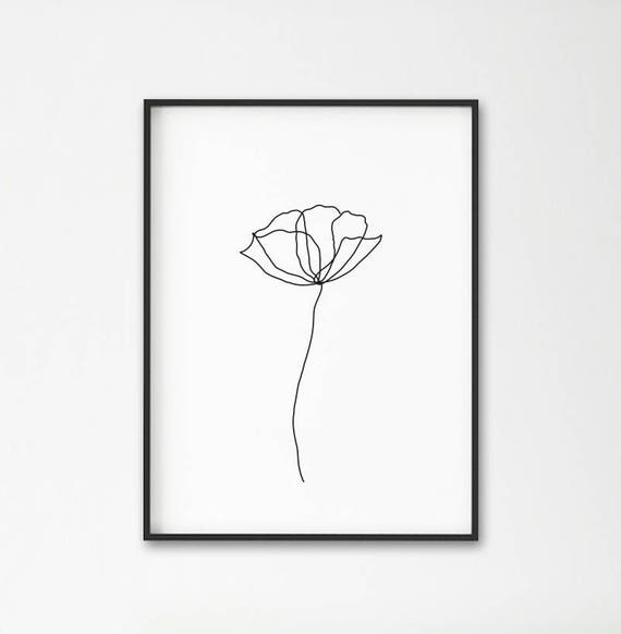 Kwiat Maku ścianie Line Art Print Minimalistyczny Nowoczesny Wystrój Sztuki One Line Art Kontur Rysunek Wabi Kowalski Art Czarno Białe Plakaty