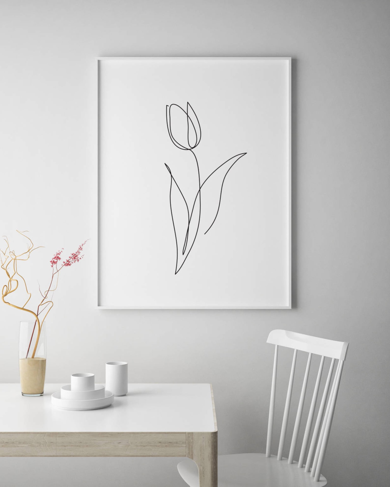 Tulip Print Flower Wall Art Tulip One Line Art Abstract Etsy
