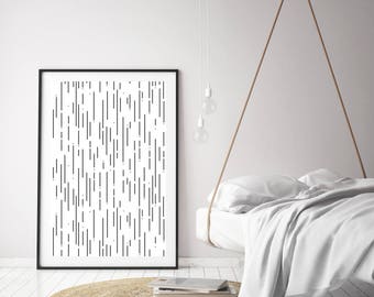 Abstract rain. Printable modern art. Instant downoad. Black white minimalist print. Large wall art. Geometric line wall decor.