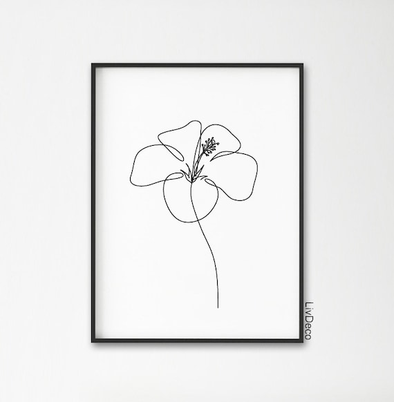 Fleur Dhibiscus Minimaliste Impression Une Ligne De Dessin Etsy France