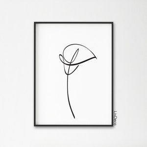 Calla lily flower line drawing wall printable art One line drawing  Botanic wall decor Abstract Minimal art  Minimalist line art Black white