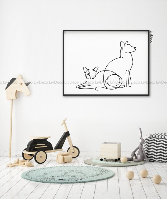 Cat and Dog Line Art Minimalist Black and White Animals Sketch Pets Wall Decor Simple Drawing Printable Modern Art Minimal Graphic Art Etsy UK