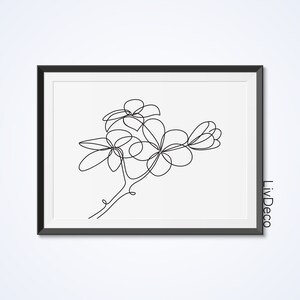 Plumeria fleur décor mural imprimable, imprimer un dessin au trait, affiche botanique, art minimaliste, art mural fleur tropicale, résumé minimal