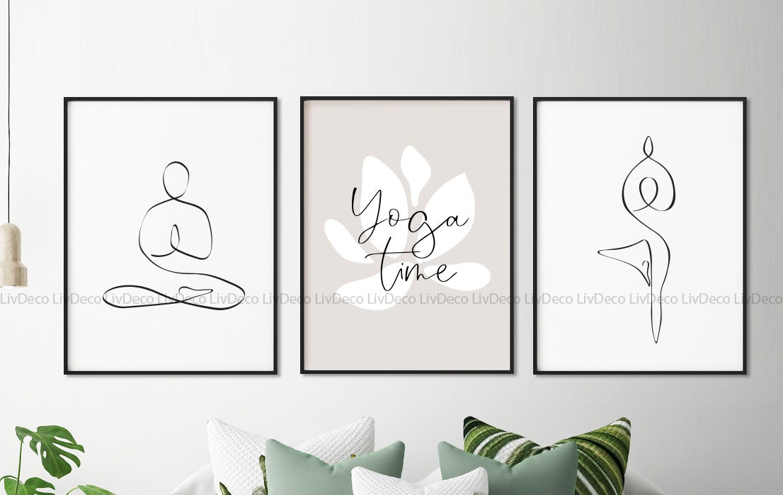 Set of 3 Yoga Art Print Minimalist Wall Decor Printable Wall - Etsy