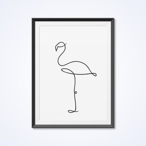 Flamingo wall decor. Minimalistic art. Single line drawing. Black and white wall art. Abstract animal print. Digital