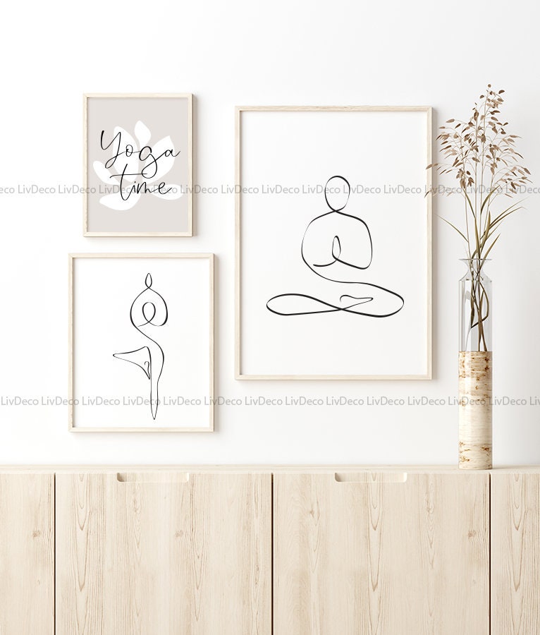 Set of 3 Yoga Art Print Minimalist Wall Decor Printable Wall - Etsy
