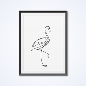 Flamingo one line drawing, abstract wall decor. Minimalist art. Single line drawing. Printable wall art. Abstract animal print.