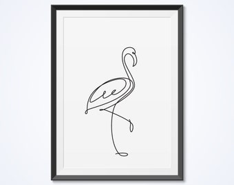 Flamingo one line drawing, abstract wall decor. Minimalist art. Single line drawing. Printable wall art. Abstract animal print.