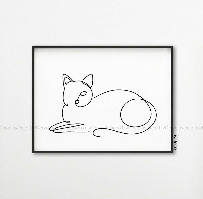 Printable Wall Art Printable Decor Cat art Print Cat Decor Cat one line drawing Instant Download