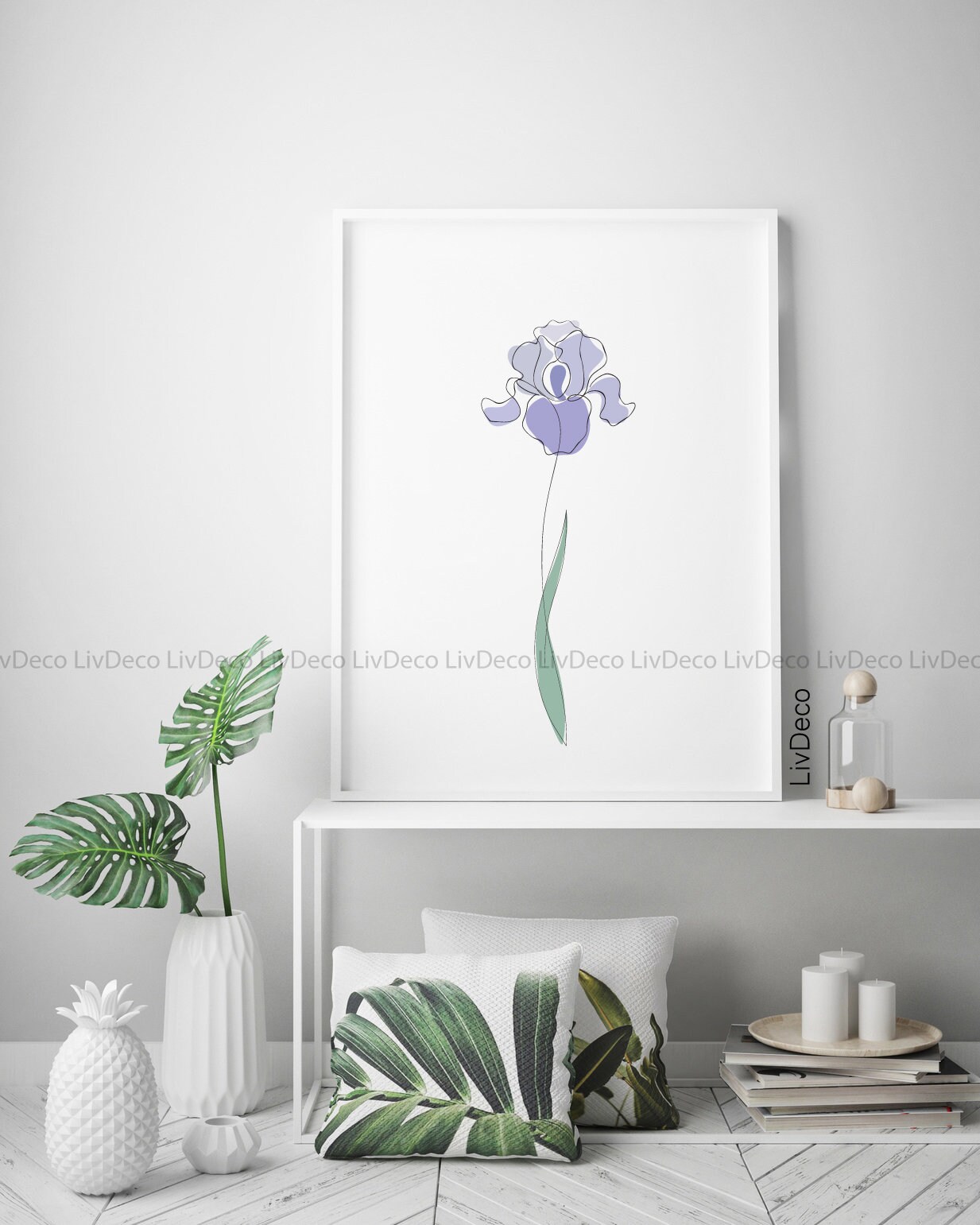 Purple Iris Flower Minimalist Art. Printable Botanic Wall - Etsy