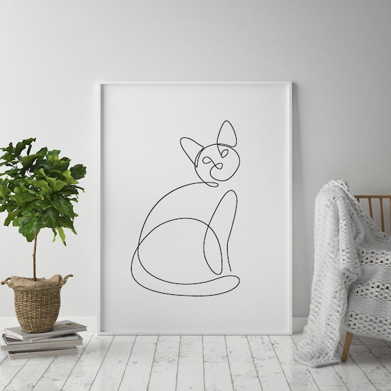 Printable Wall Art Printable Decor Cat art Print Cat Decor Cat one line drawing Instant Download