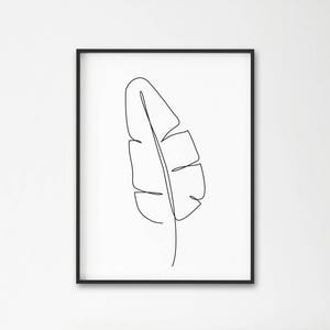 Banana Tree Leaves Abstract leaf poster One line botanic art Minimalist wall art decor Modern large printable art line drawing Tropical Leaf