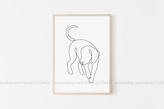 犬のアート、ミニマリストの線画、犬好きへのギフト、スケッチアート