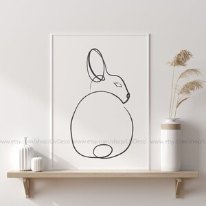 One line drawing Bunny, rabbit, Continuous Line Art, minimalist wall art, Black and white printable art, pet portrait, bunny lover gift