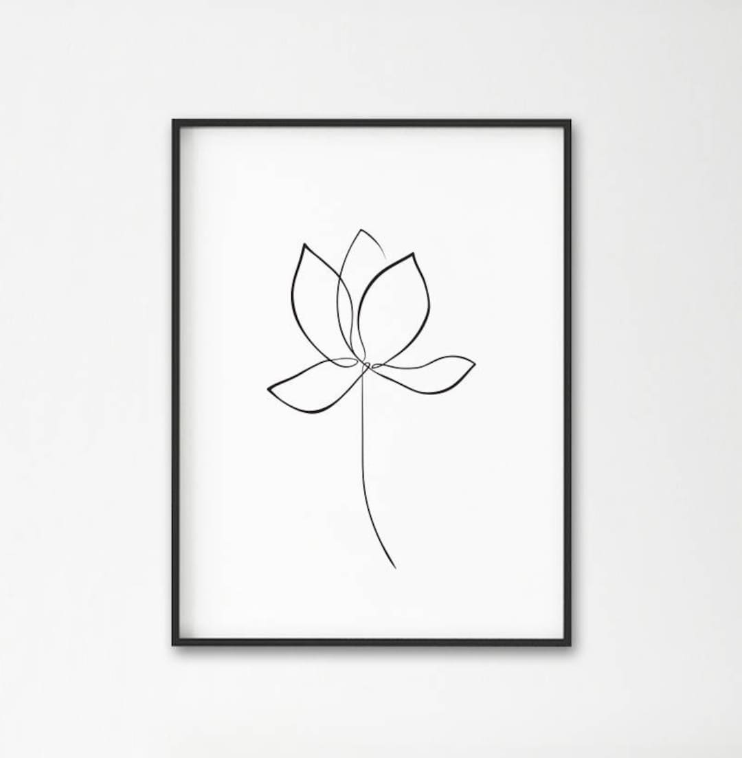 Lotus Print, Water Lily Wall Art, Flower Line Art, Lotus One Line