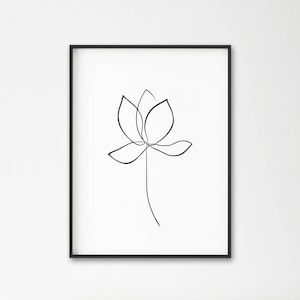 Lotus-print, Seerose Wandkunst, Blume Strichzeichnungen, Lotus eine Strichzeichnung, minimalistische Kunst, Wabi-Sabi-Stil, moderne Wandkunst, große druckbare
