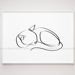 Sleeping Cat Printable wall art, One line drawing, pet portrait, cat lover gift, black and white minimalist art, cat print wall art