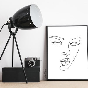 Abstract woman face wall print, one line drawing art, Minimalist modern wall decor, Black and white fashion decor, single line, portrait image 2