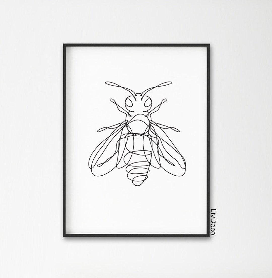 Bee One Line Drawing, Bumble Bee Wall Print, Abstract Insect Wall Decor
