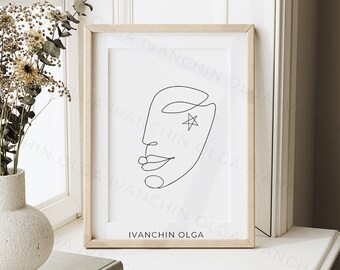 Minimalist abstract face. One line drawing art