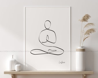 Art mural imprimable de yoga. L’art minimaliste. Style scandinave. Méditation Grande Affiche. Le lotus de yoga pose un dessin de ligne. Art noir et blanc