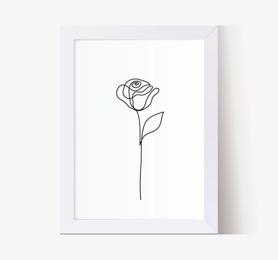 Abstract Rose Flower Wall Art, Beauty Rose One Line Drawing