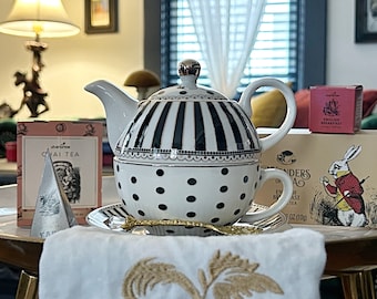 Tea set for one, gold trim tea set, personal sized porcelain tea gift set, Grace Teaware