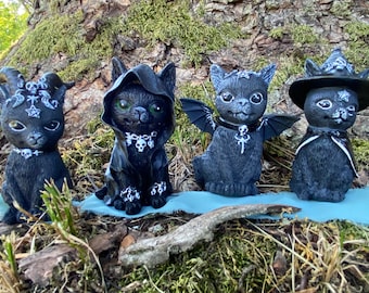 Witchy cat garden gnome, witchy decor, witch stuff/witchy/witch/garden gnome/goth/black cat/ tier tray decor/ cat gnome