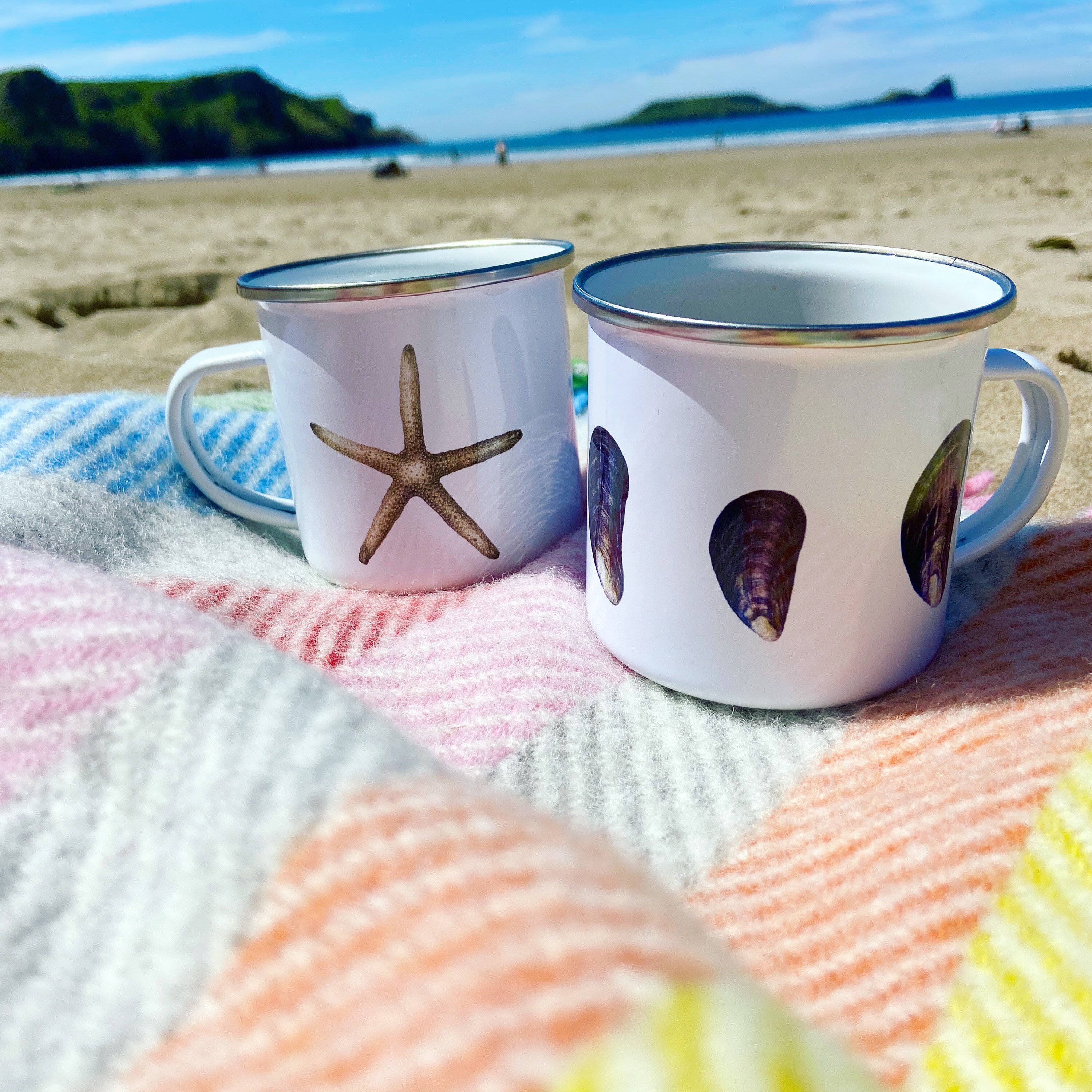 Coastal Enamel Mugs. Starfish, Mussel Shells or Seaweed. You Choose ...