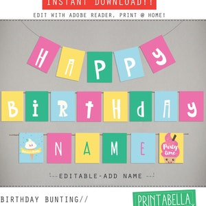 ICE CREAM Bunting instant download party printables editable ice-cream printable ice cream party decor ice cream banner