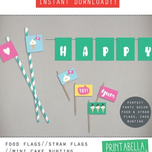 ICE CREAM printables Party Food Flags Ice-cream Party Straw Flags with printable drinks labels perfect for Ice cream party