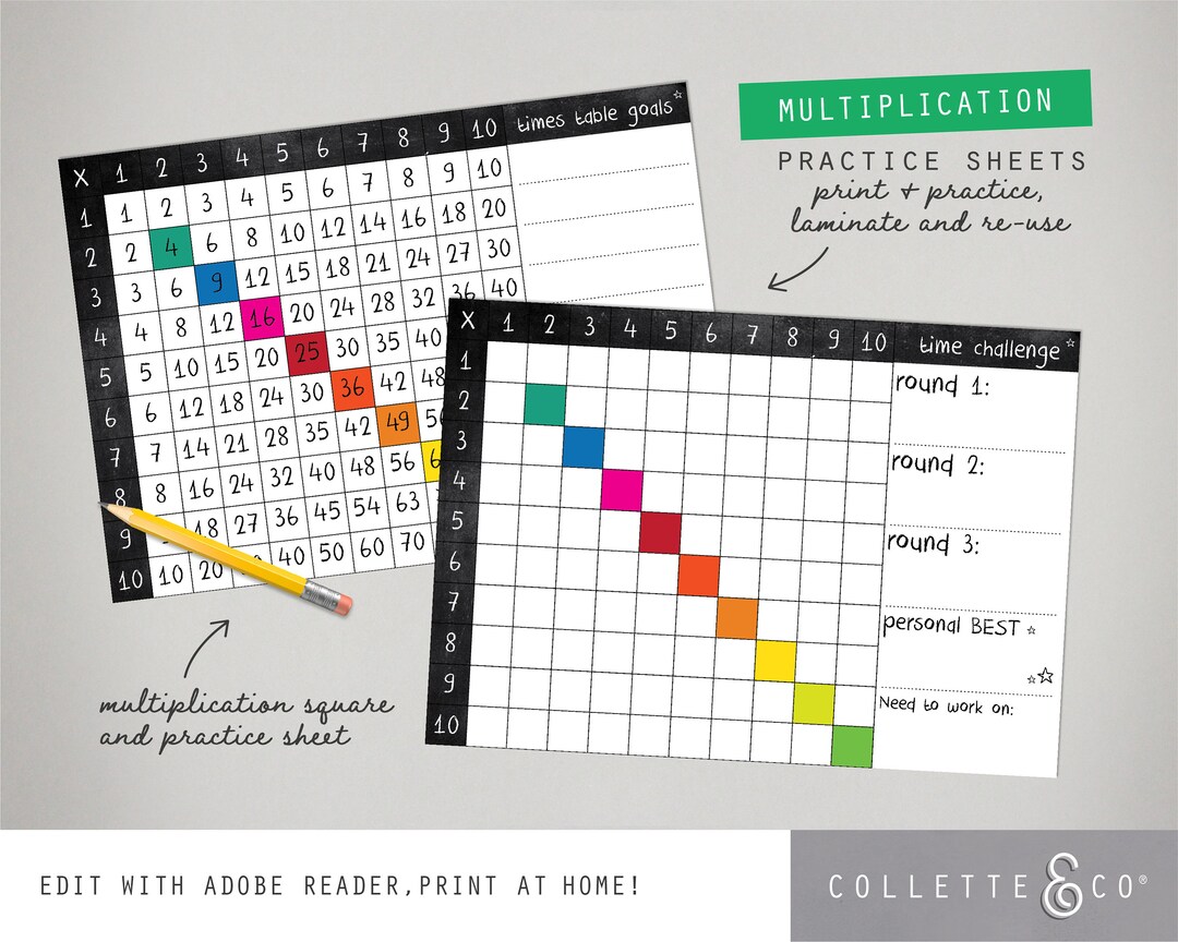 PRINTABLE Multiplication Number Square, TIMES TABLES Number Block